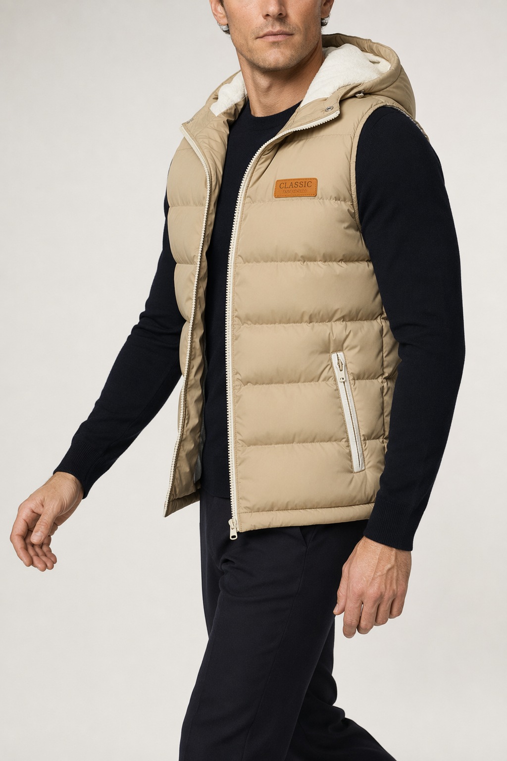 Ultra Cozy Winter Hooded Puffer Vest for Men in Khaki Default