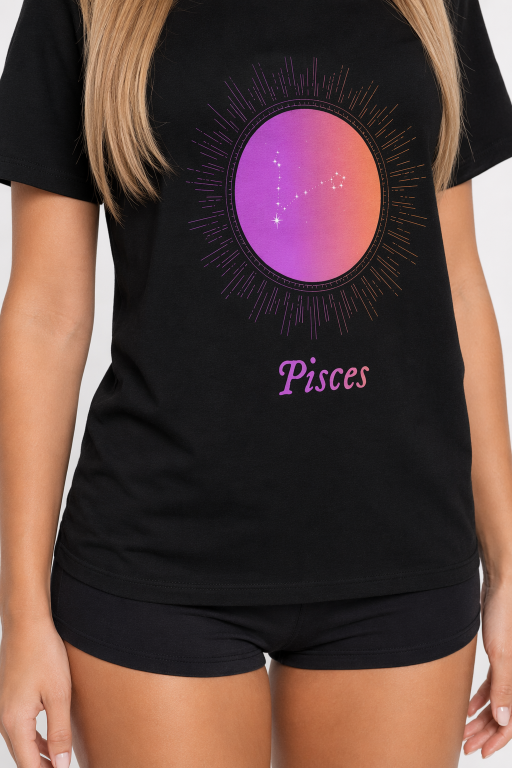 Gradient Pisces Women's Zodiac Tee Black
