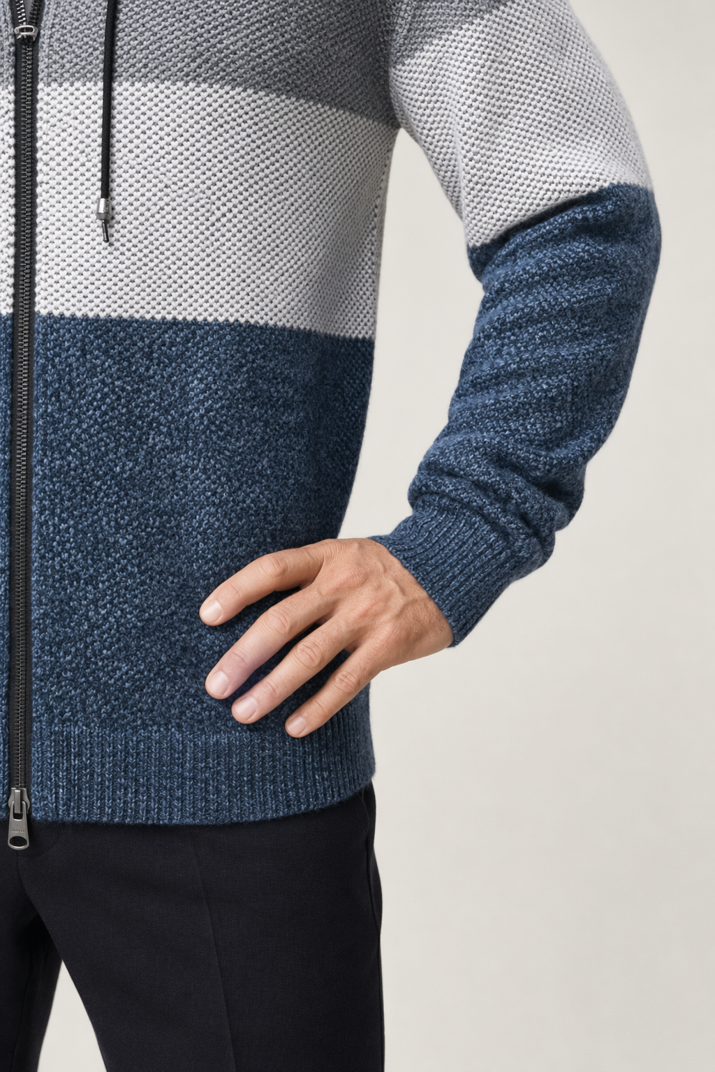 Men's Zip-Up Hooded Sweater Coat Blue