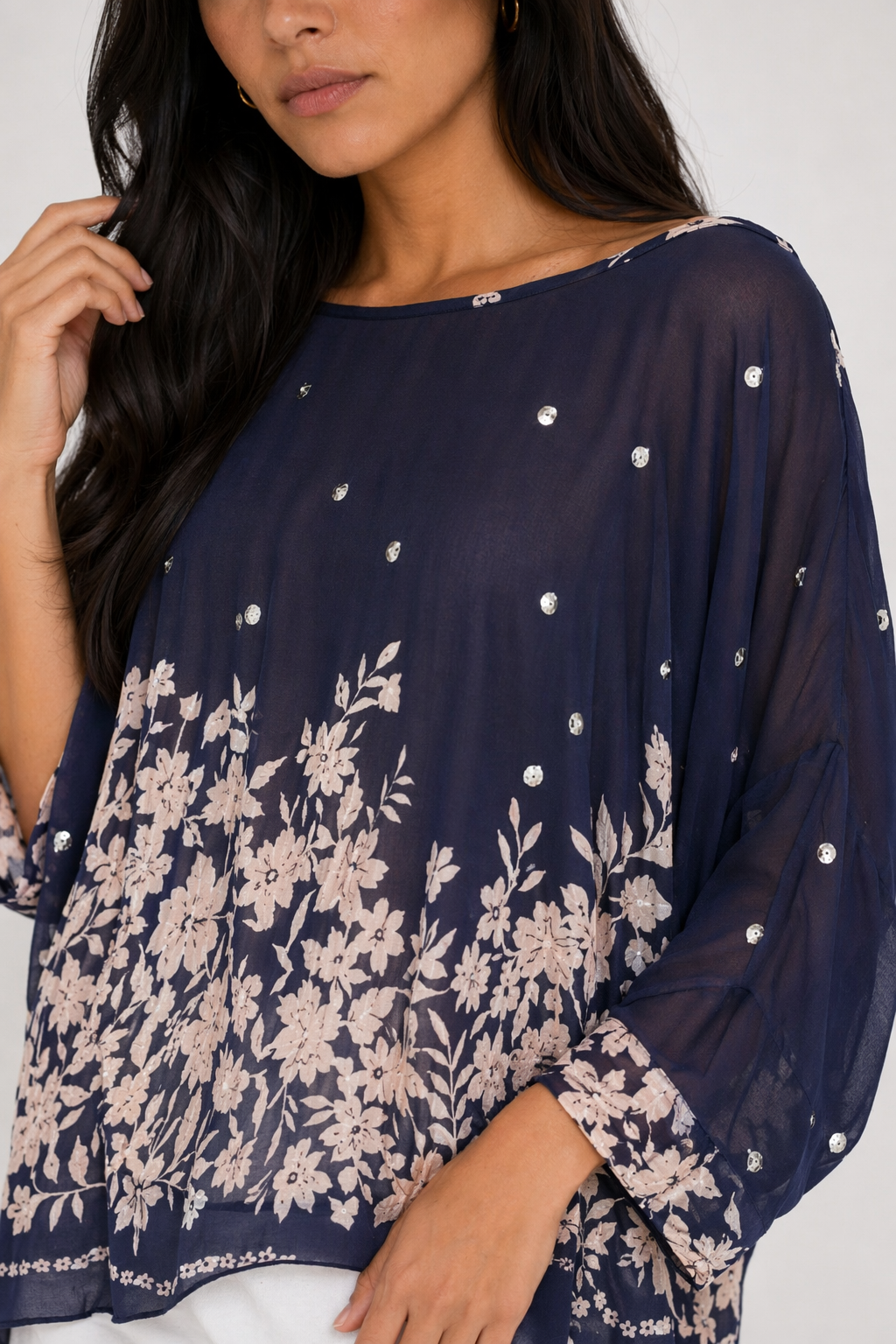 Navy Oversized Batwing Top for Women Default