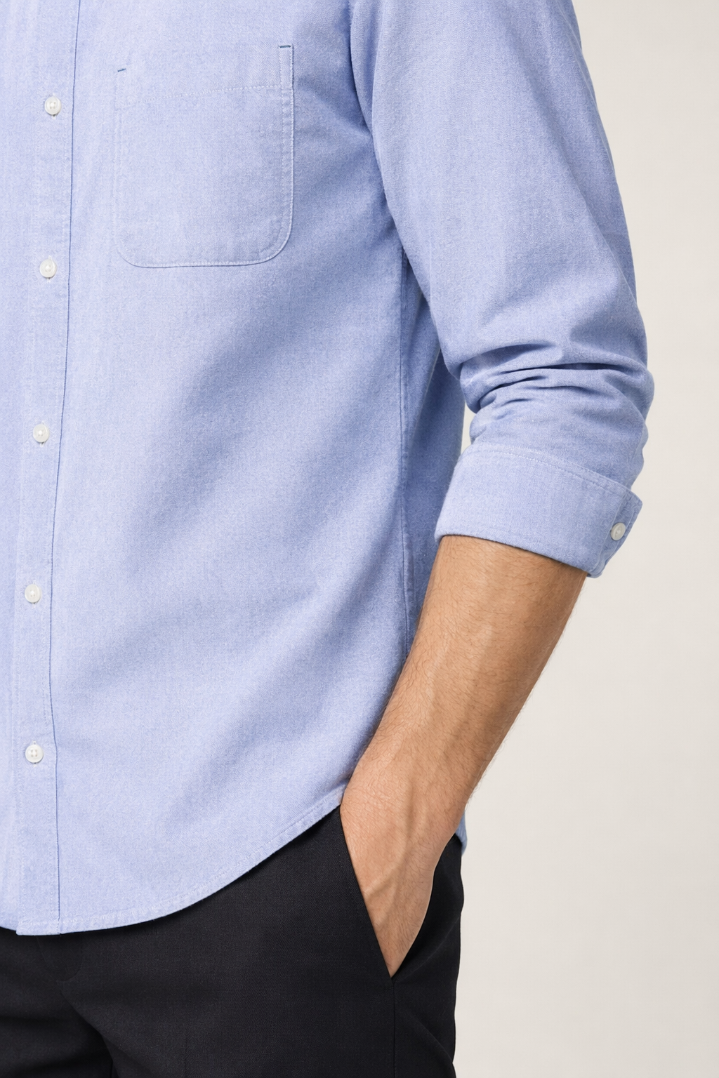 Long Sleeve Men's Button-Up Shirt: Retaining the Essence while Distinguishing from the Original BLUE