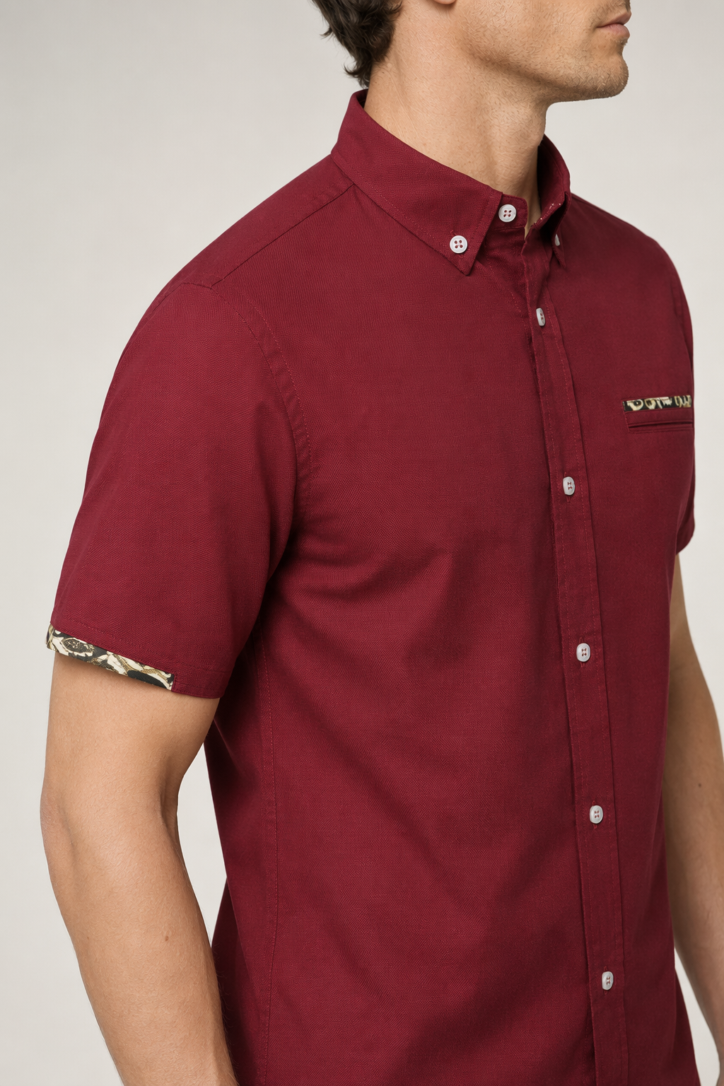 Short-Sleeved Button-Up Shirt for Men Red