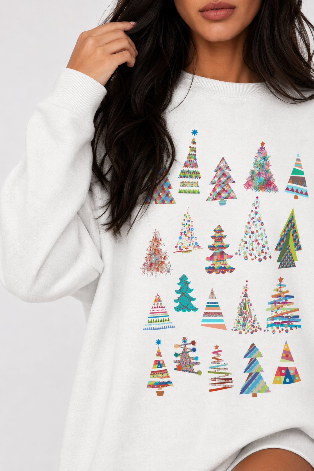 Women's Festive Tree Sweater White