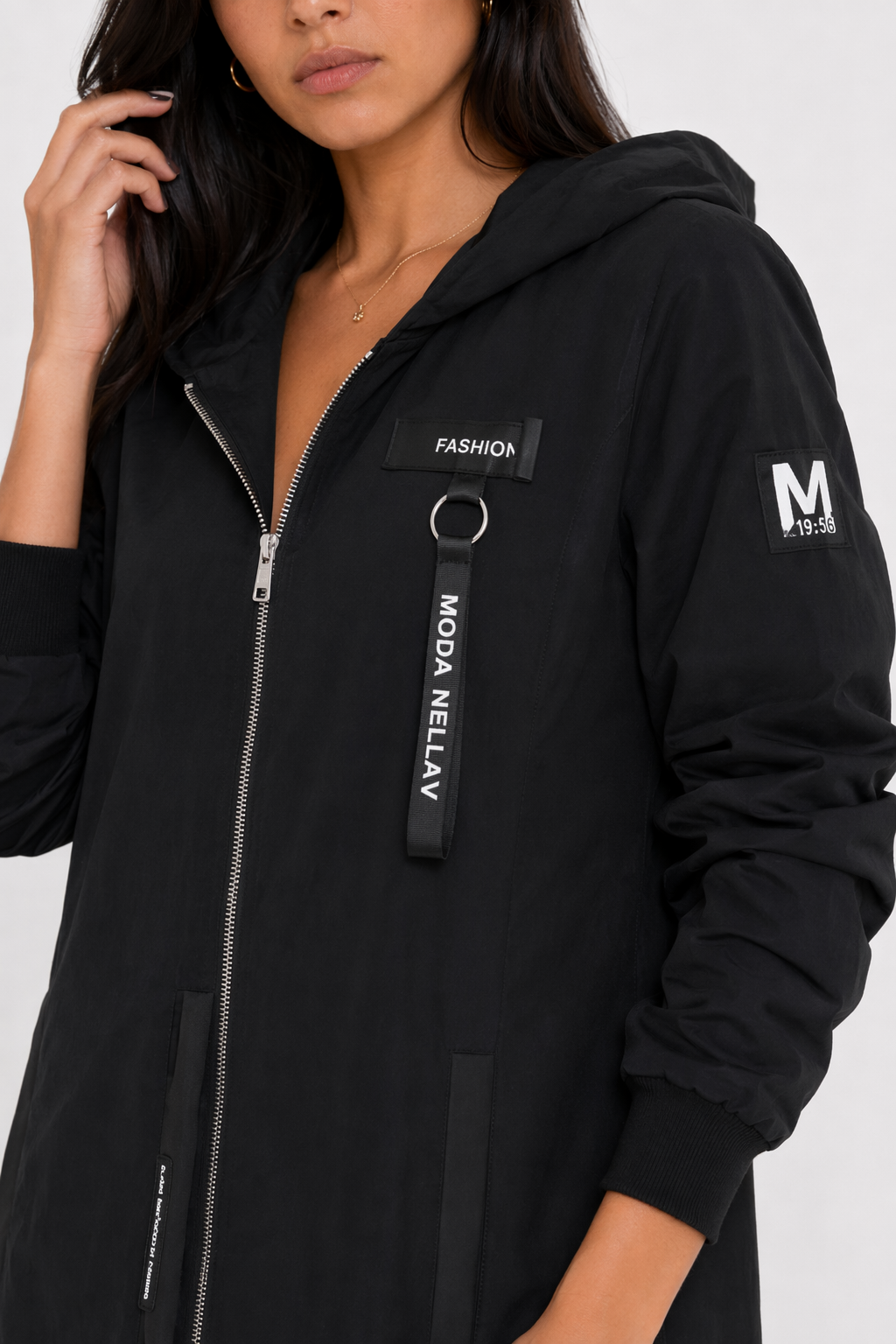 Casual Zip-Up Hooded Jacket for Women in Black Default