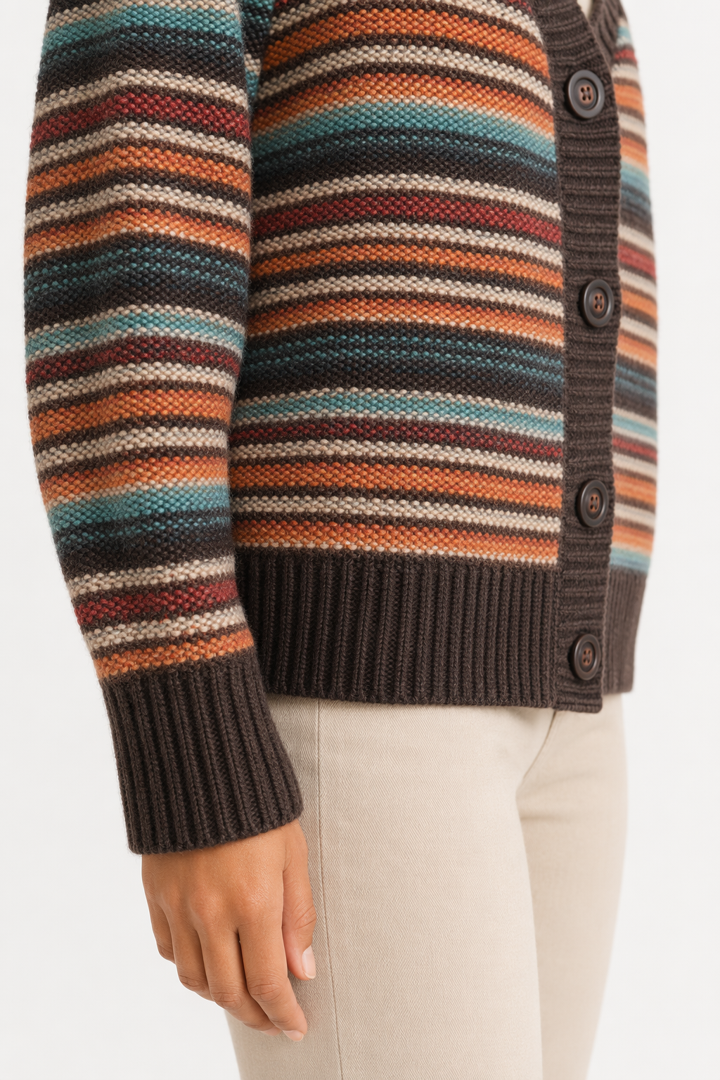 Striped Cardigan for Women with Button Front Brown