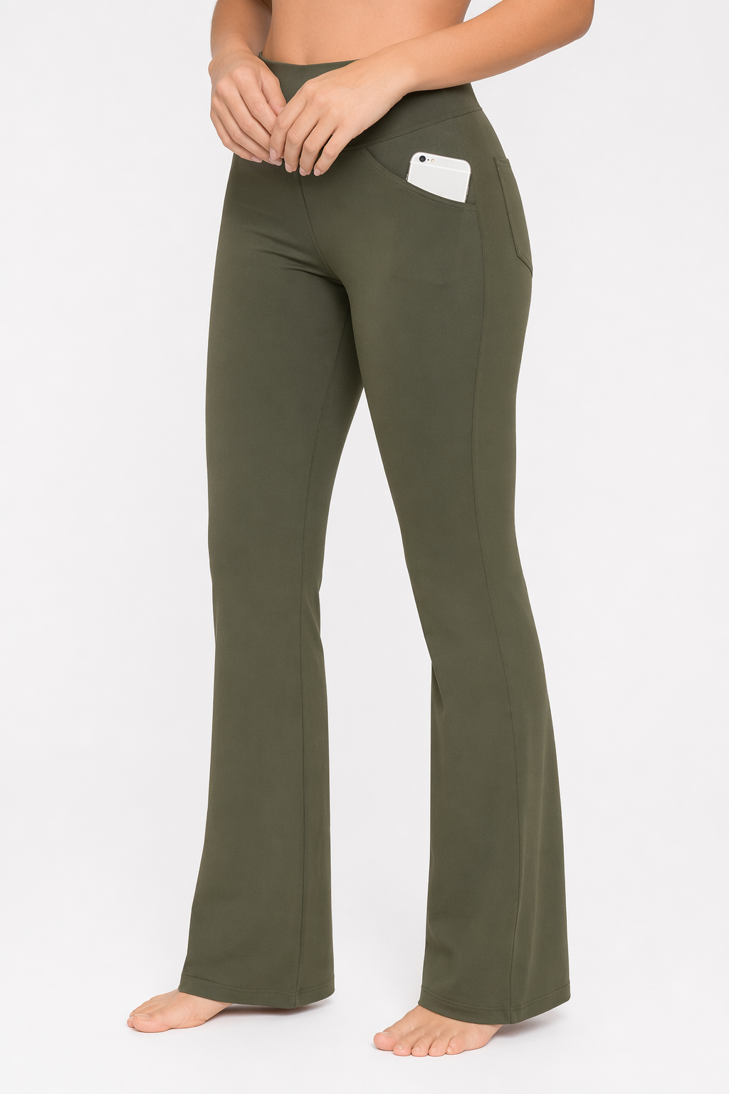 Flattering Straight Flare Yoga Leggings with a High Waist CS-Green