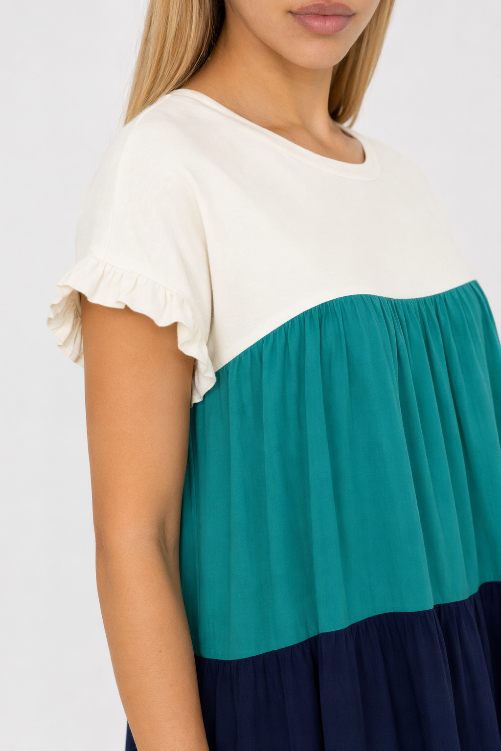 Colorful Ruffled Sleeve Summer Dress for Women Green
