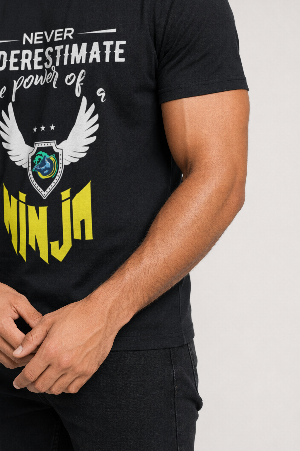 Short Sleeve T-Shirt with Yellow Ninja Emblem Black