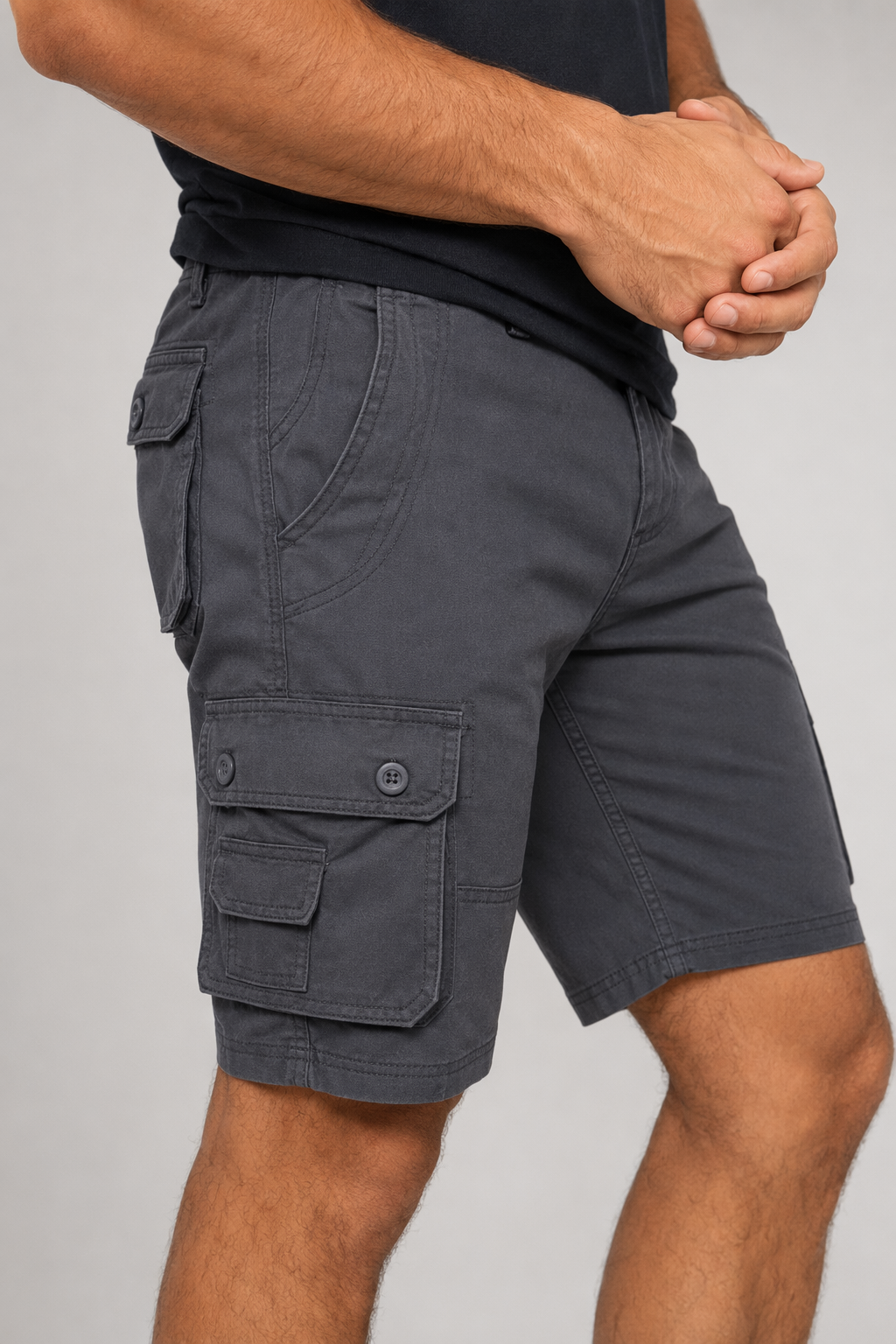 Side Pocketed Men's Casual Cargo Shorts Gray