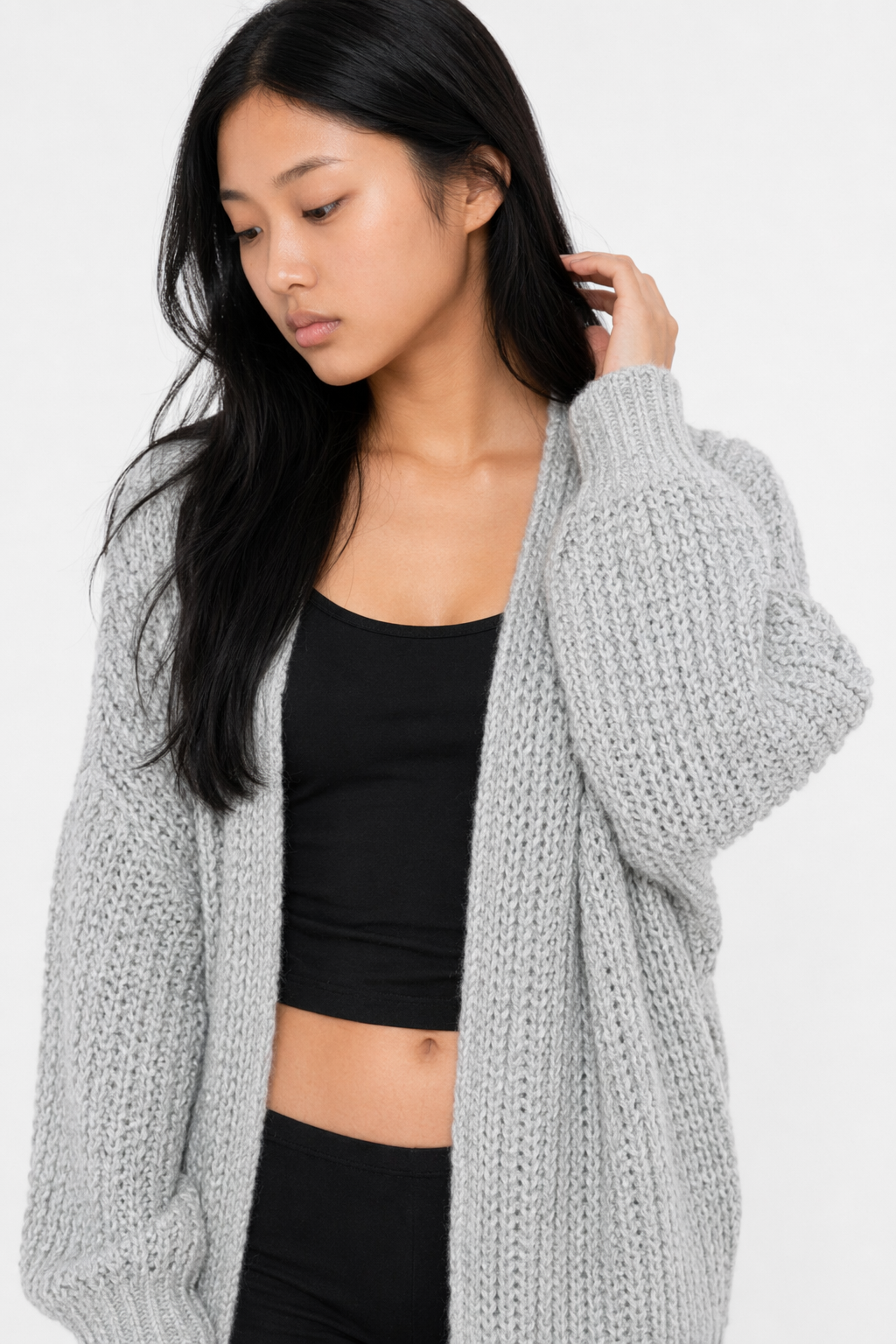 Loose Open Front Women's Casual Cardigan Gray