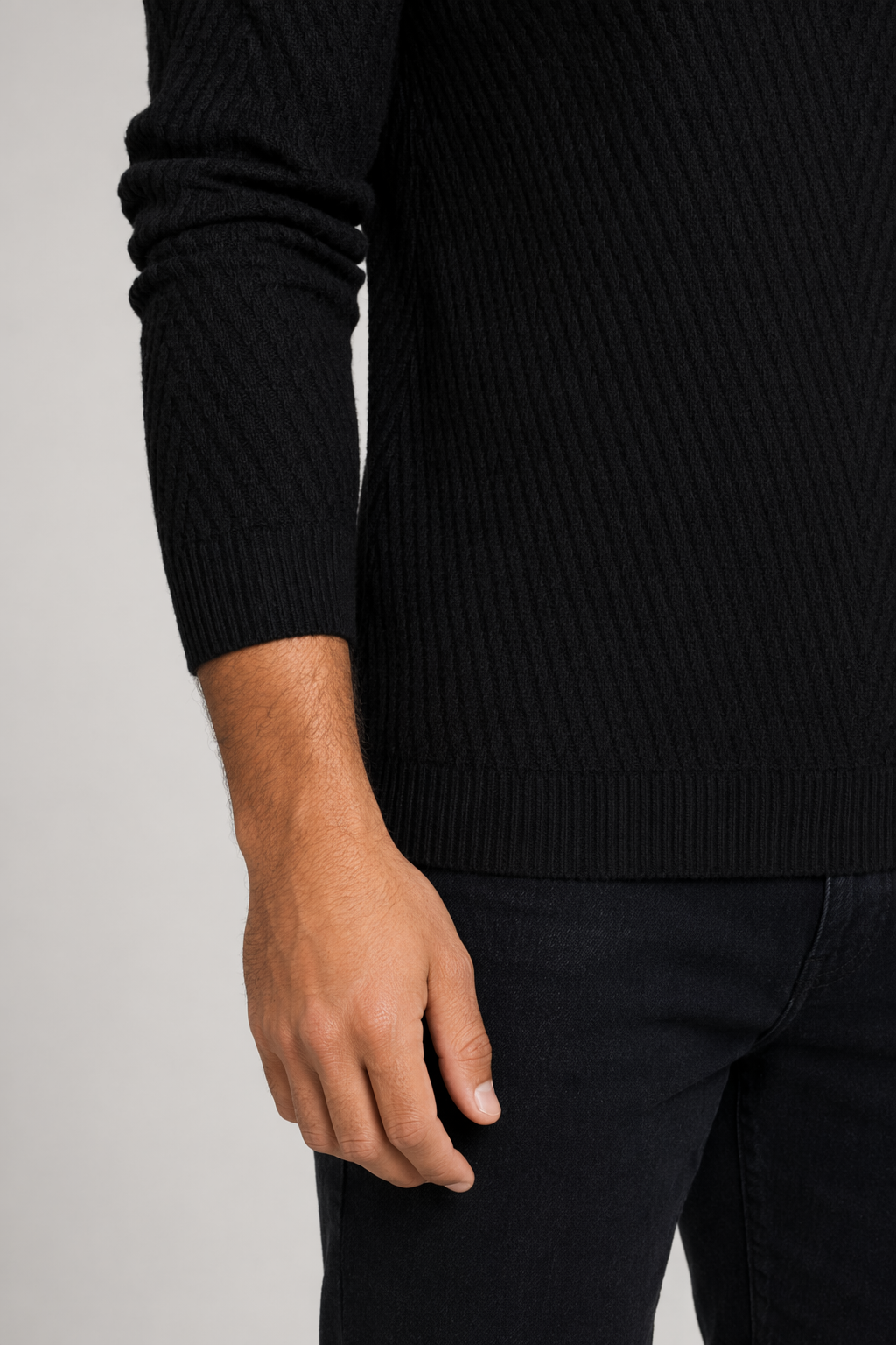 Casual V-Neck Sweater for Men with Buttoned Design Black