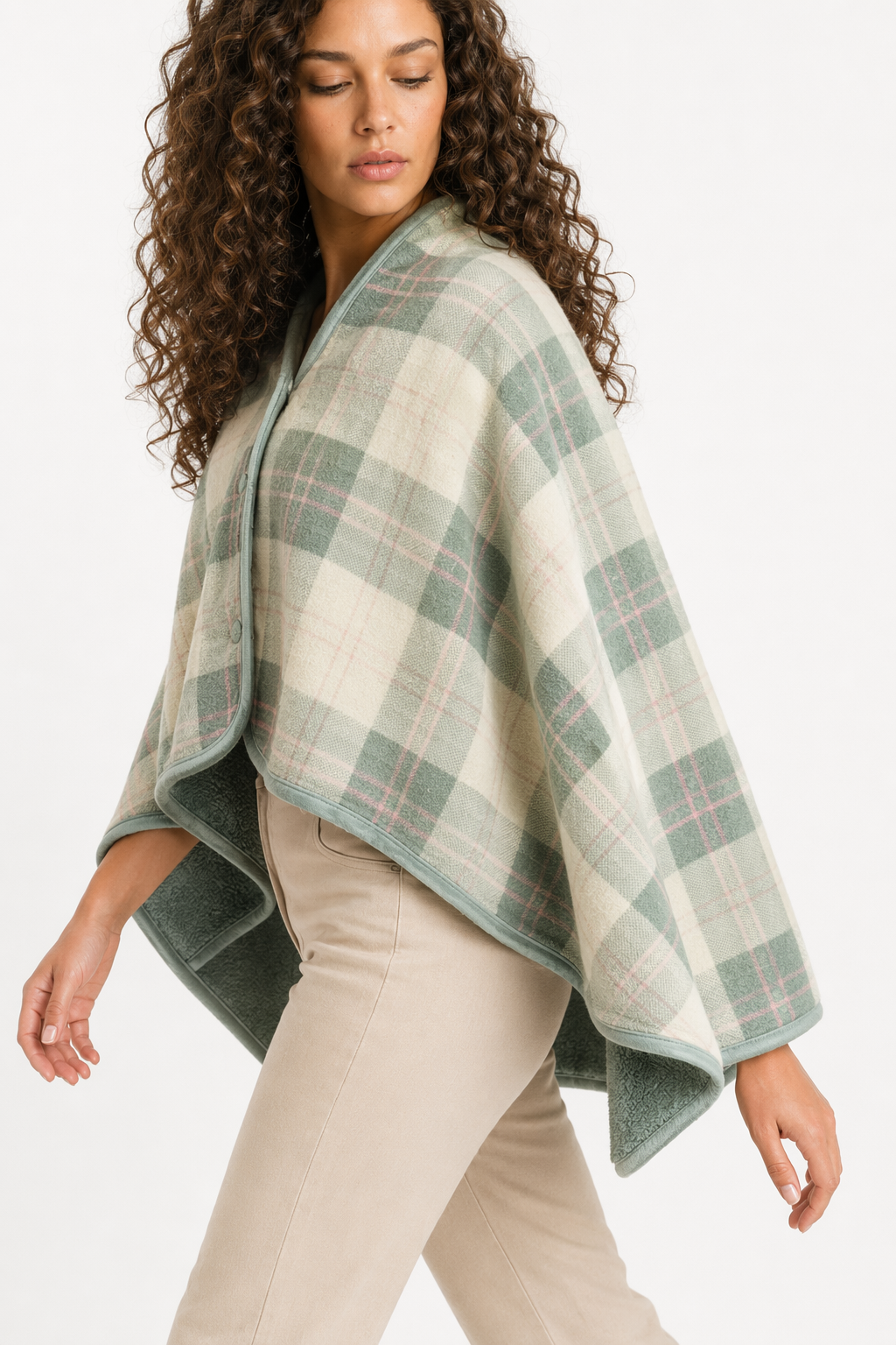 Double Layered Checkered Blanket with Versatile Functions Light Green