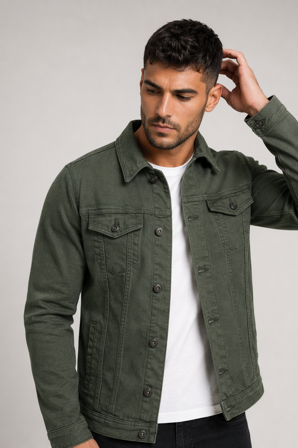 Casual Men's Jacket with Dual Pockets Army Green