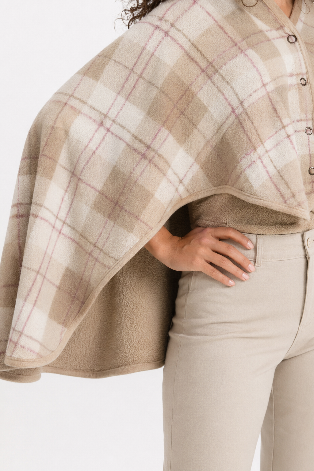 Double Layered Checkered Blanket with Versatile Functions Khaki