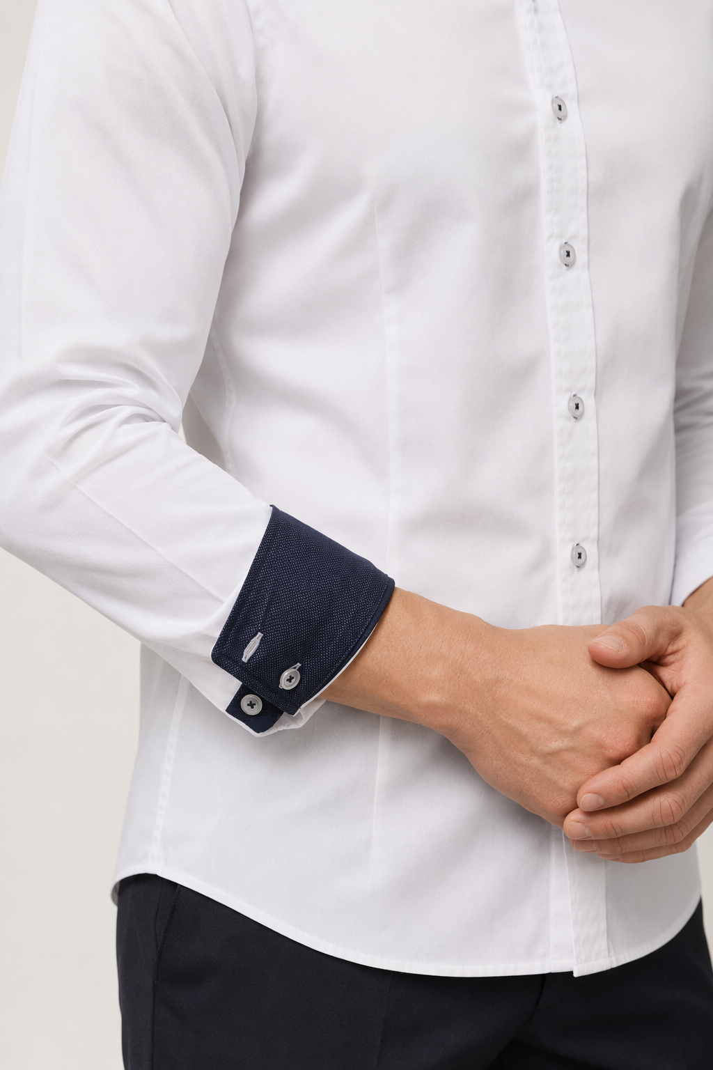 Dual Collar Men's Button-up Shirt White