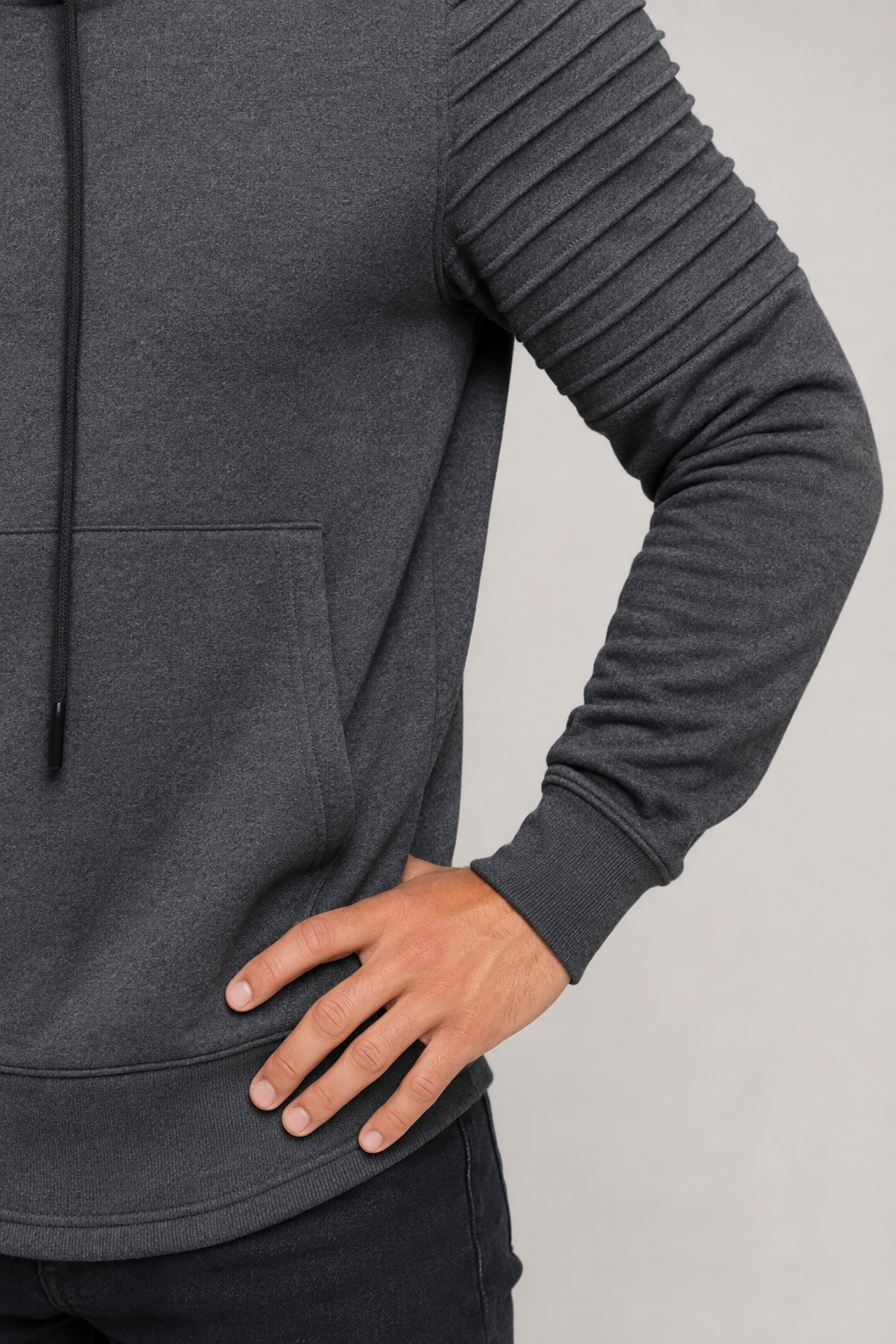 Dark Gray Slim Fit Biker Hoodie for Men Default