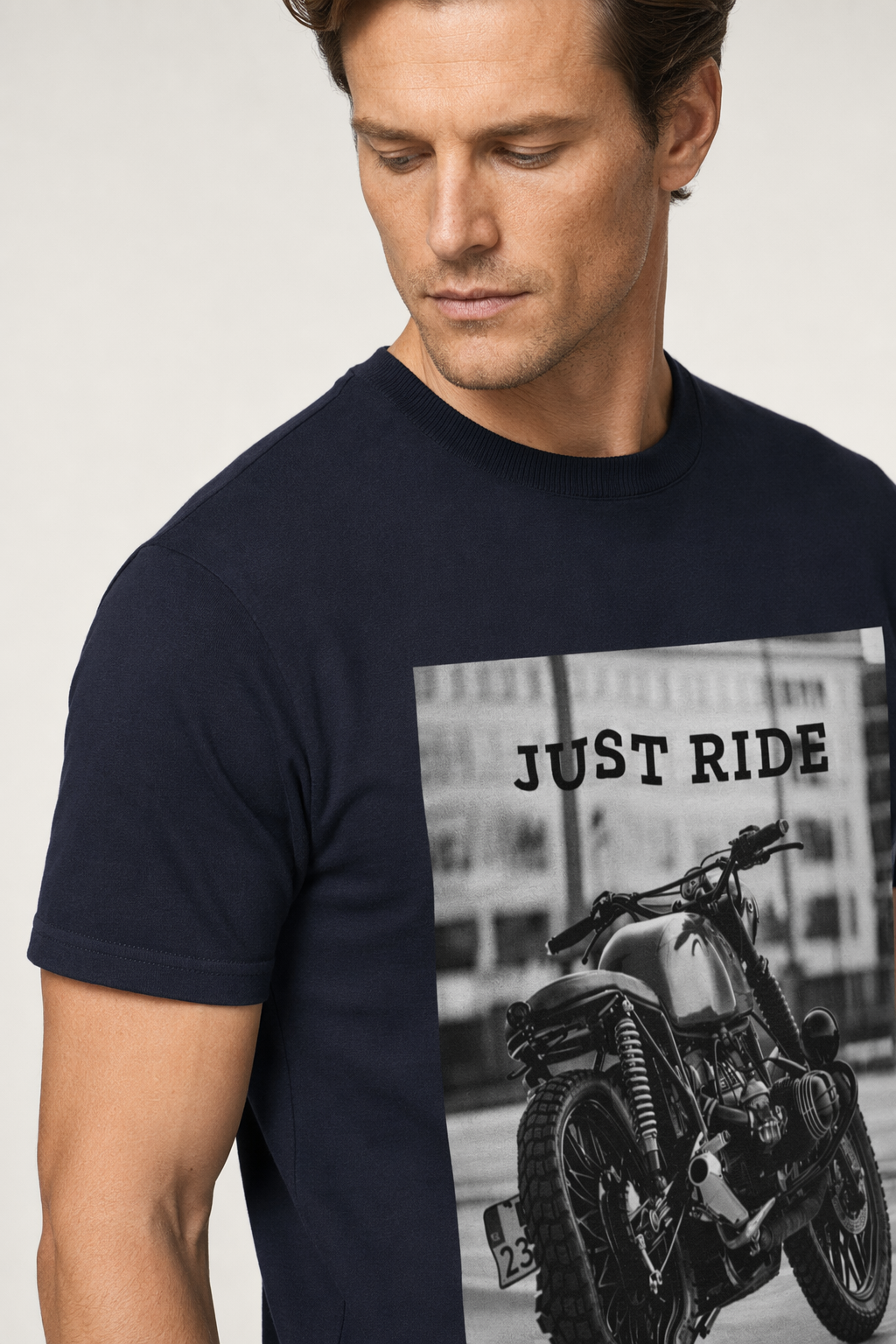 Just Ride Motorcycle Heavy Cotton Tee Navy