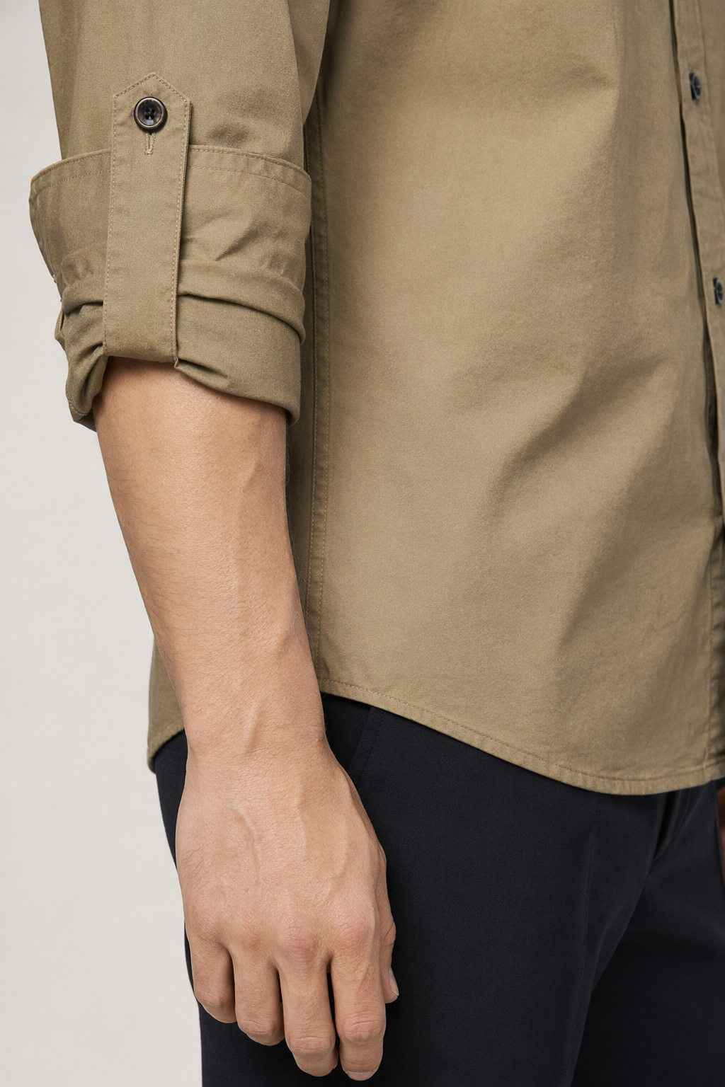 Cotton Button Front Shirt - Long Sleeve Men's Khaki