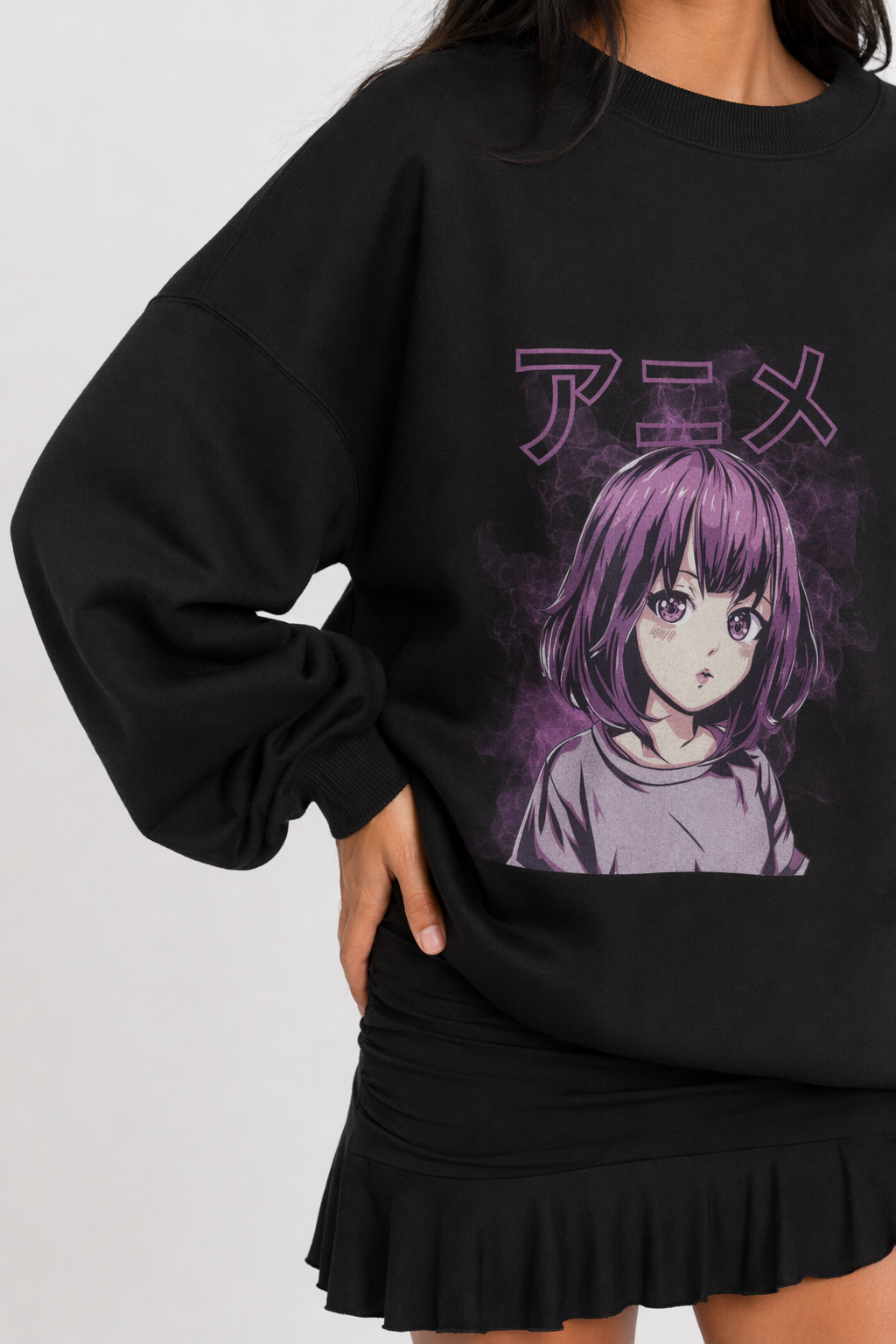 Anime Sweatshirt in Vibrant Purple Black