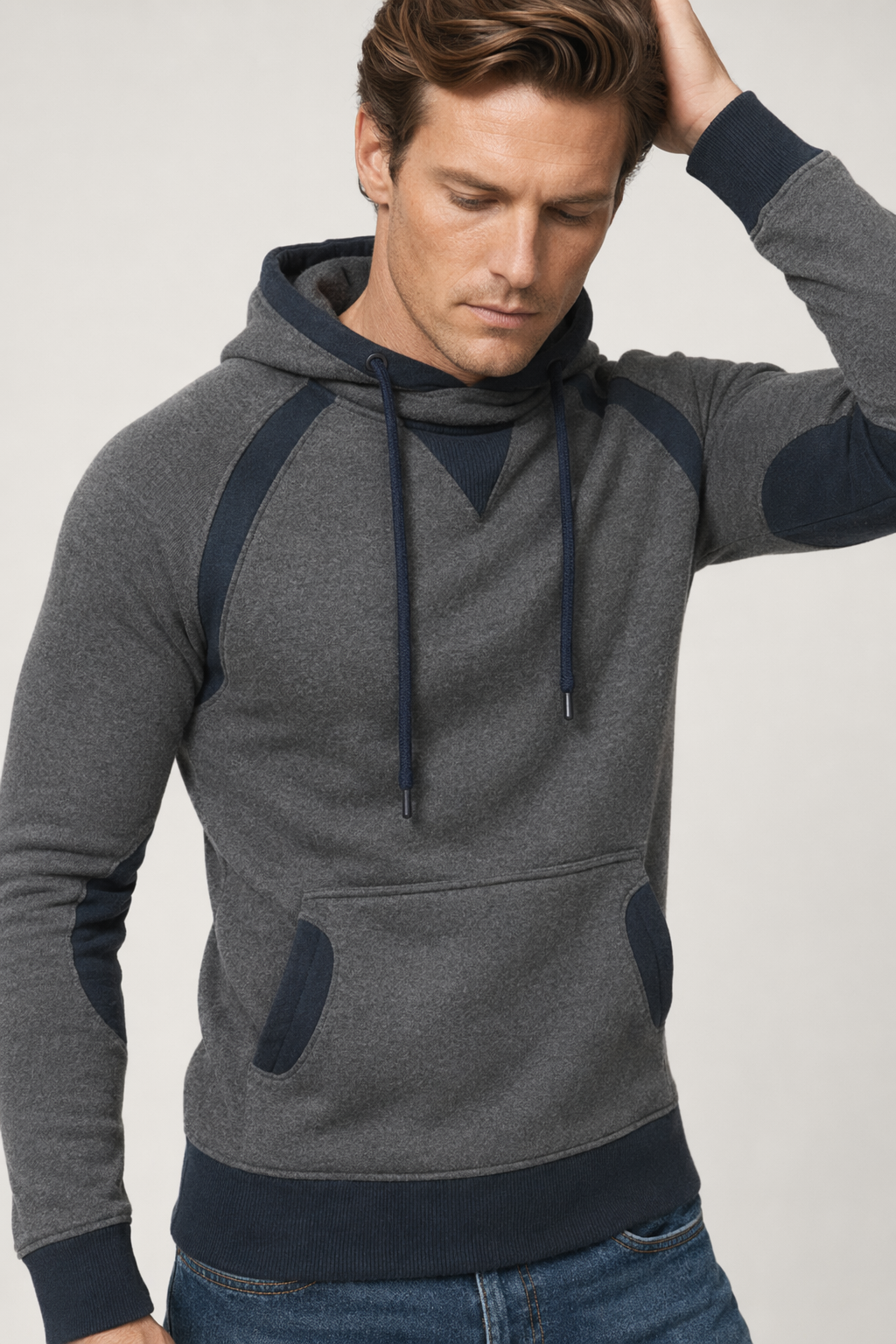 Two-Toned Men's Hoodie featuring Pockets Dark Gray