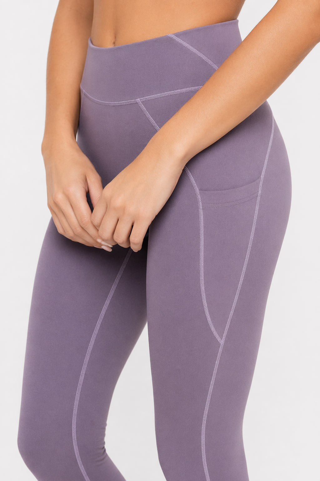 Yoga Pants with High Waistband and Convenient Pockets for Stretching Purple