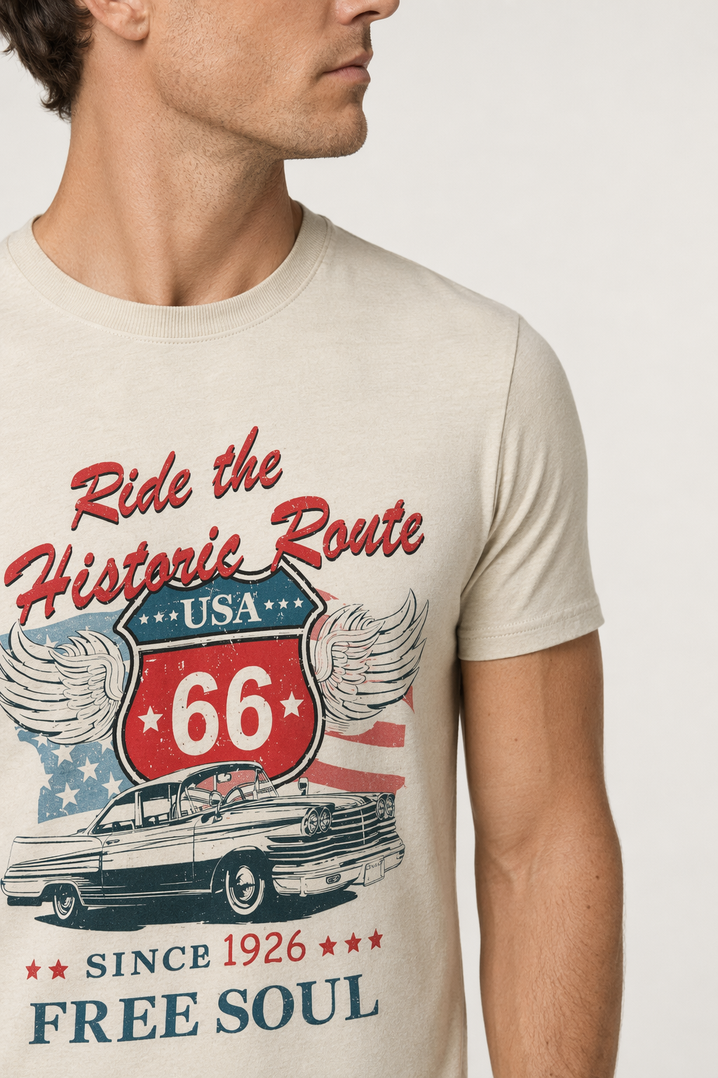 Logo Route 66 Print Men's Tee Off White