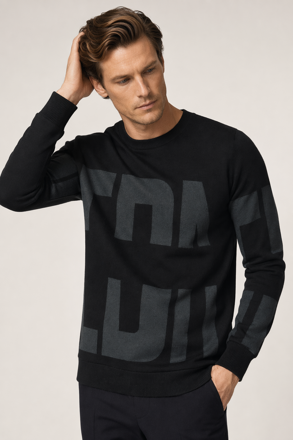 Stylish Logo Sweatshirt for Men in 3 Color Options Black