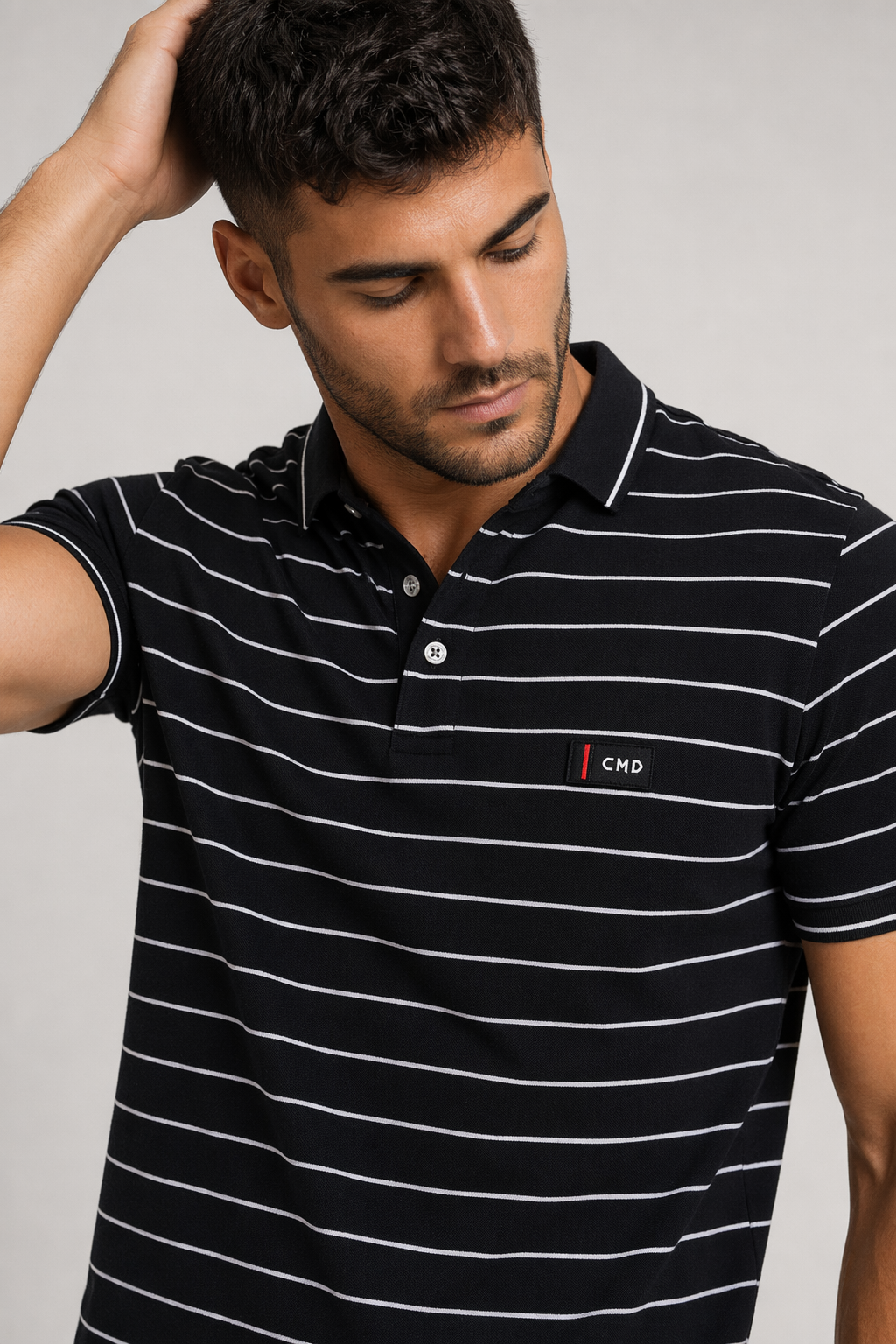 Logo-Emblazoned Striped Polo for Men Black