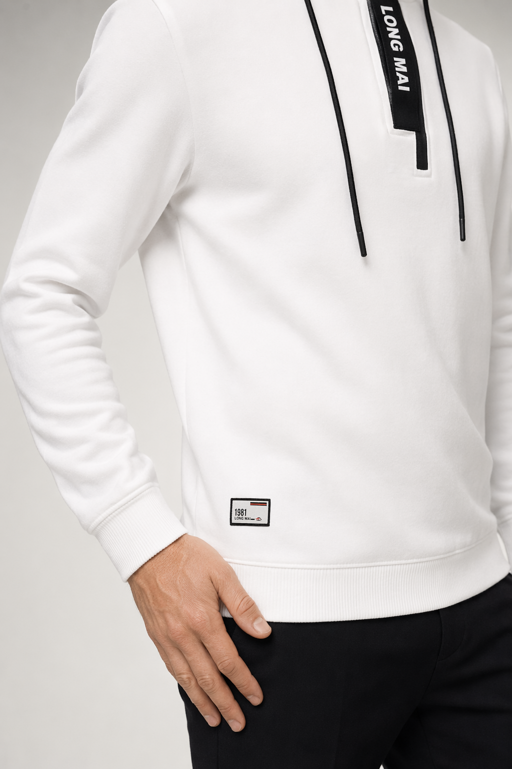 Zippered Men's Hooded Sweatshirt White