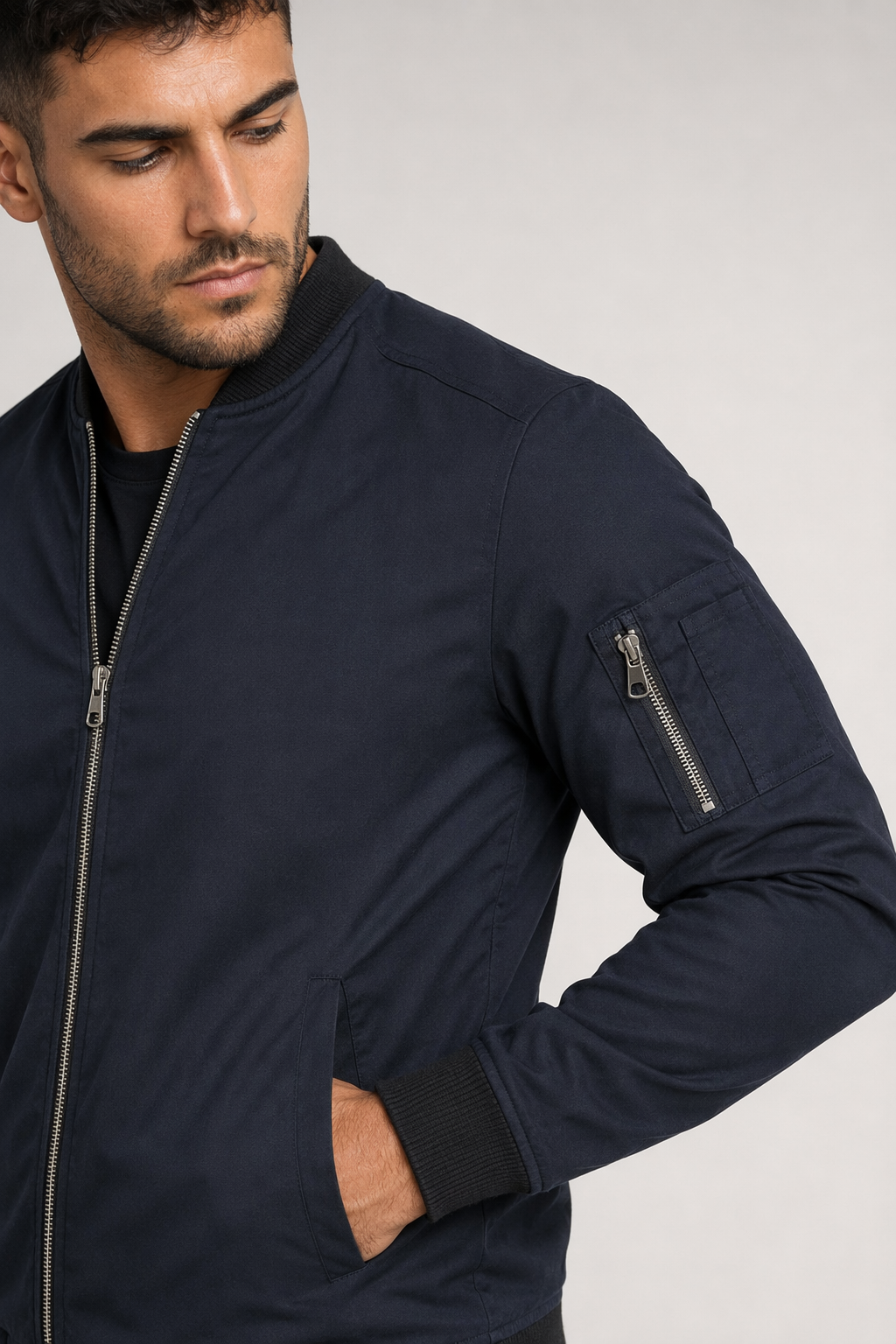 Men's Windproof Zippered Jacket Navy