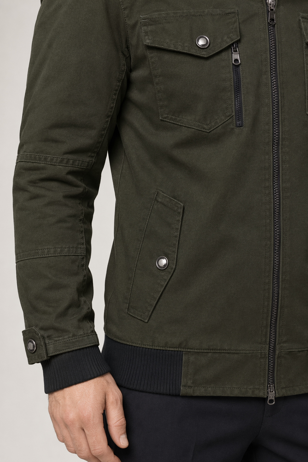 Casual Zipper Jacket for Men with Military-Inspired Look Army Green