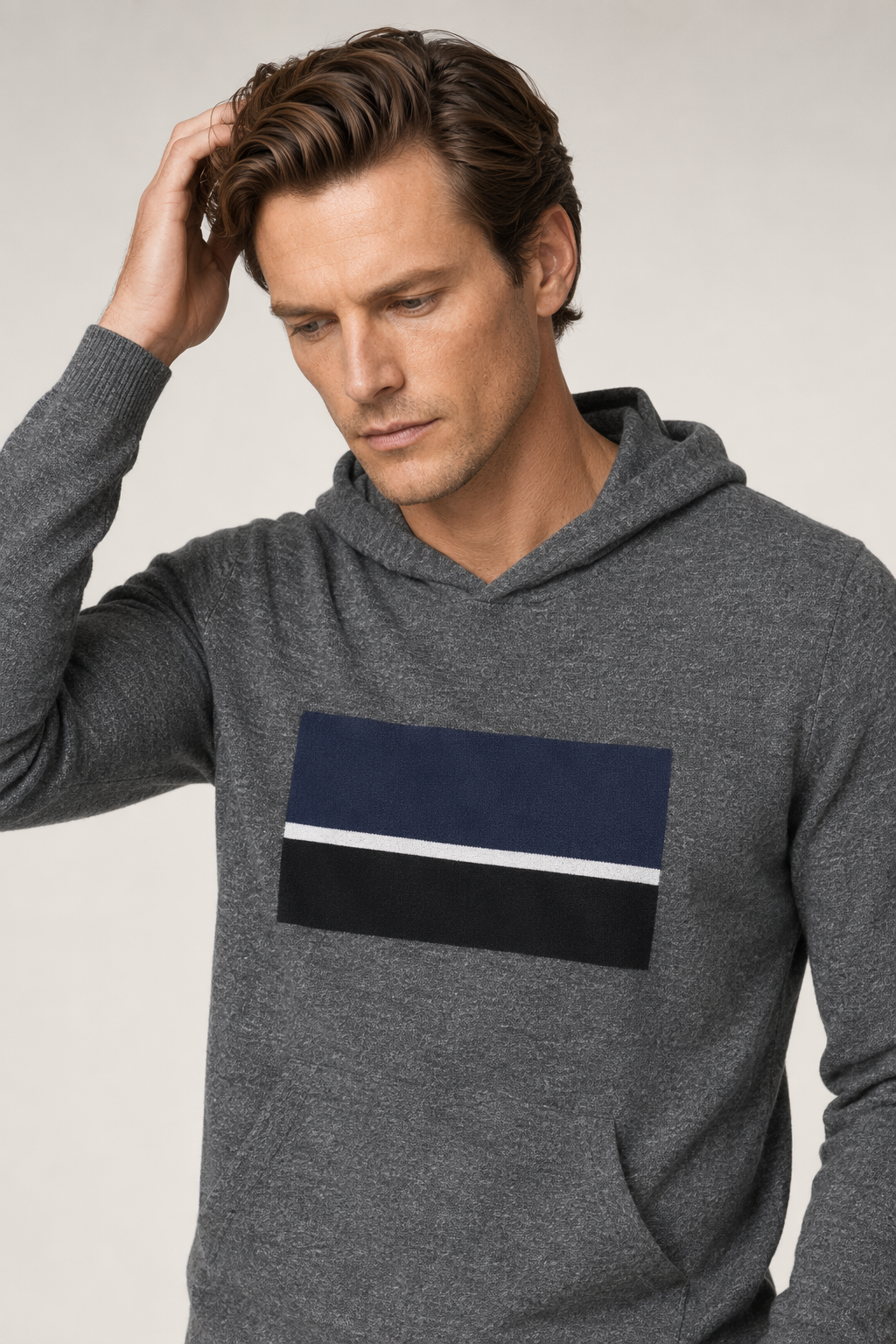 Multi-Stripe Hooded Sweater for Men Dark Heather