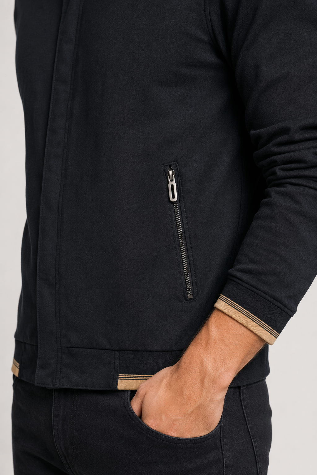 Short Casual Men's Zippered Jacket Black