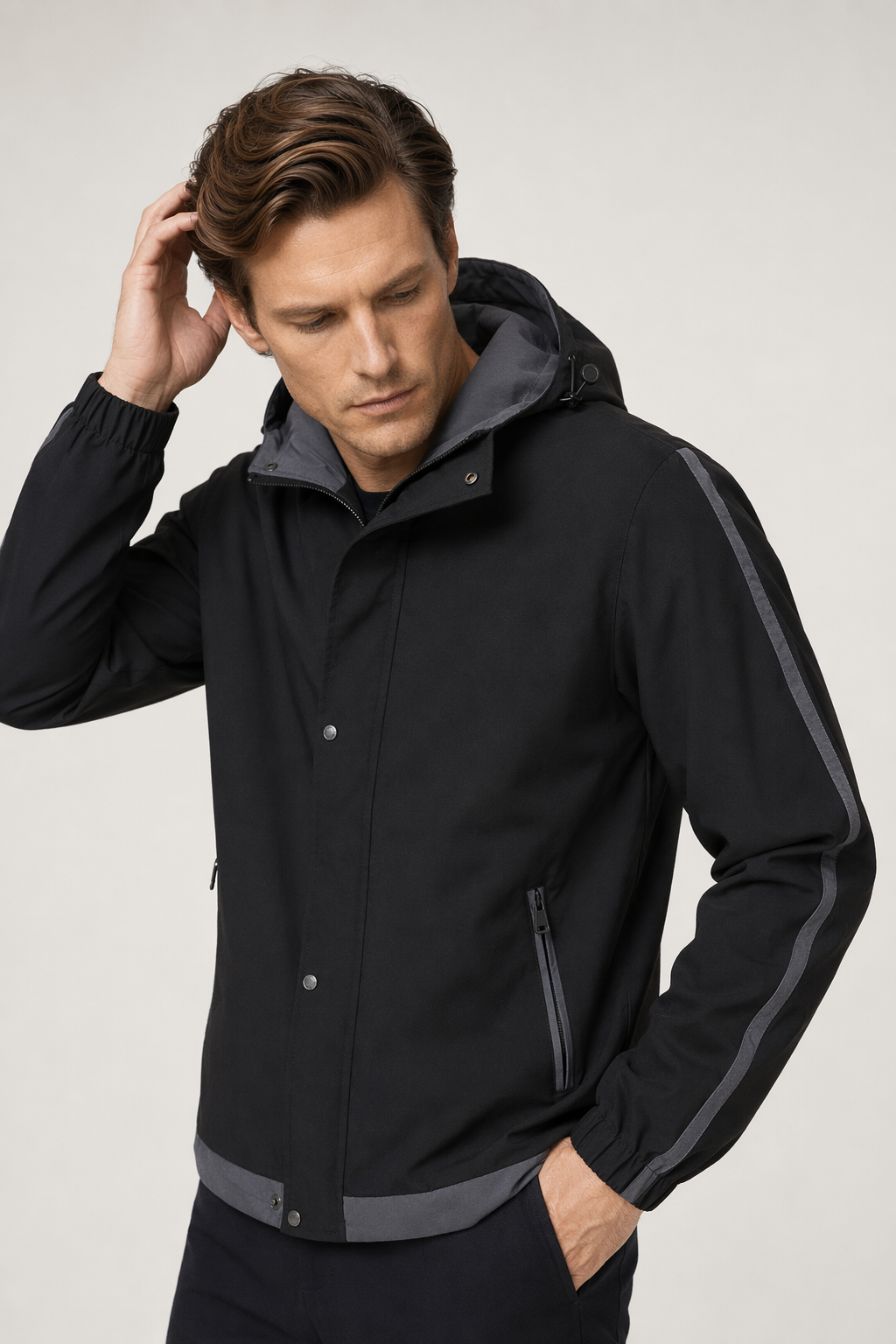 Windproof Hooded Jacket for Men Black