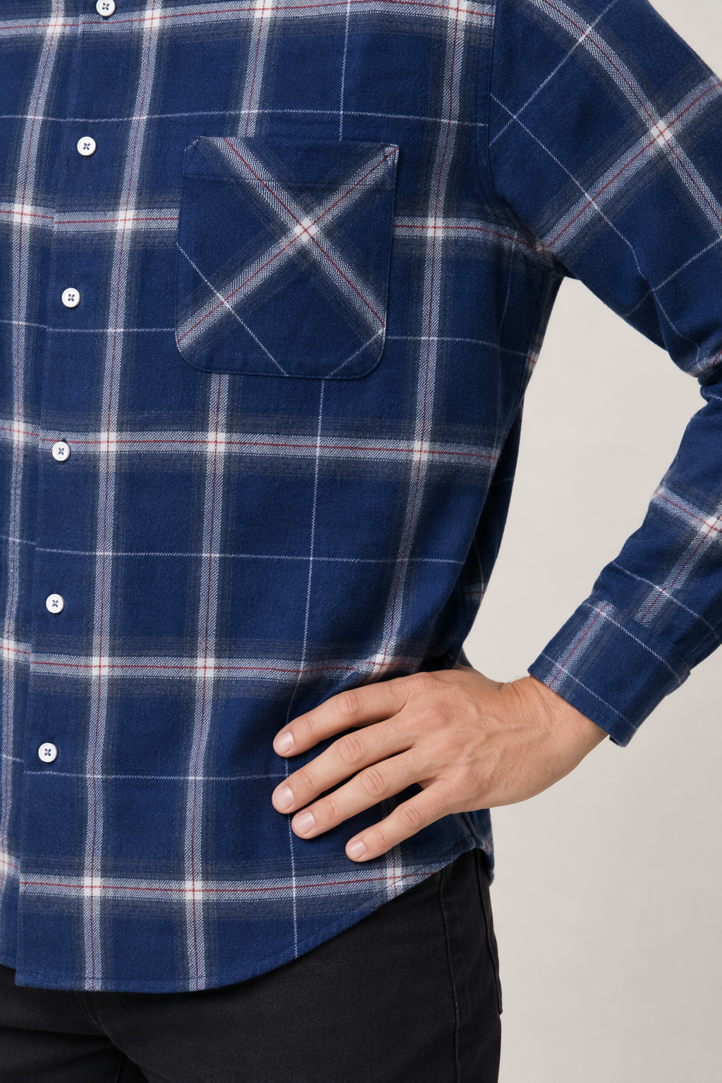 Blue Plaid Button Front Long Sleeve Men's Casual Shirt Default