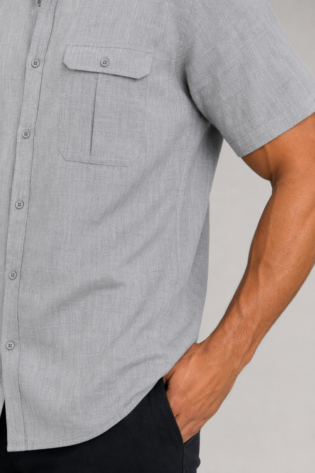 Linen Short-Sleeve Summer Shirt for Men GRAY
