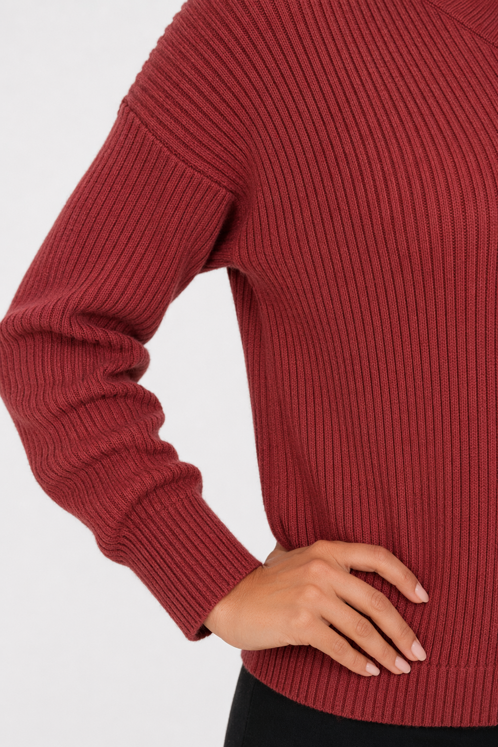 Women's Sweaters with V-Neck Design Red