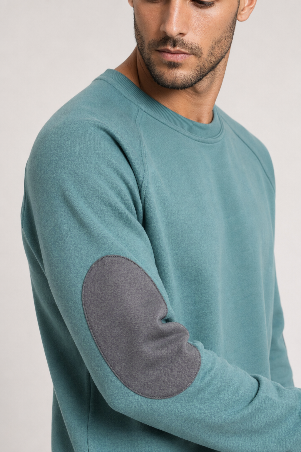 Contrasting Elbow Patch Men's Pullover Blue