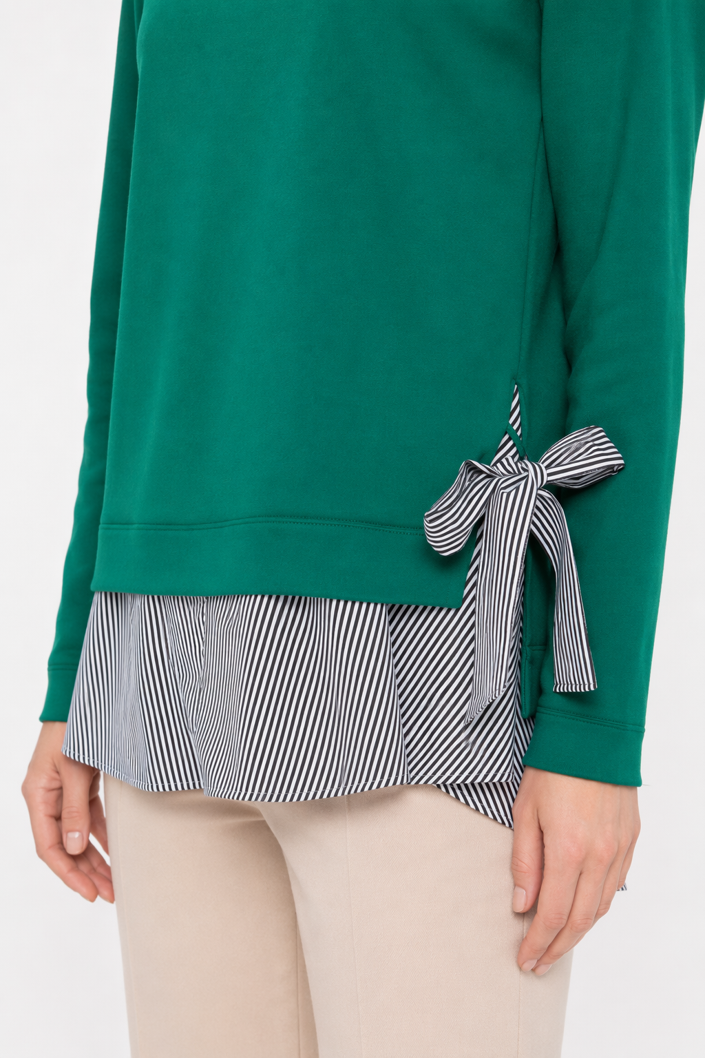 Double Layer Bow-Trimmed Women's Faux Shirt GREEN
