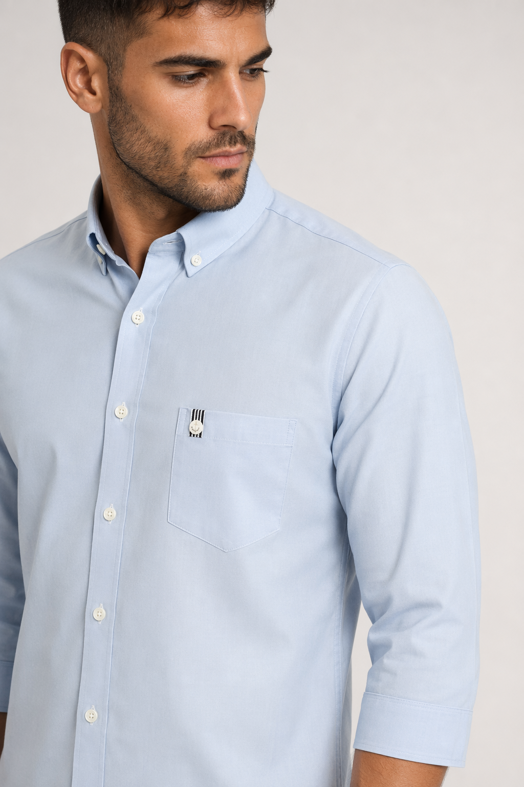 Men's Button-Down Shirt with Three-Quarter Sleeves Blue
