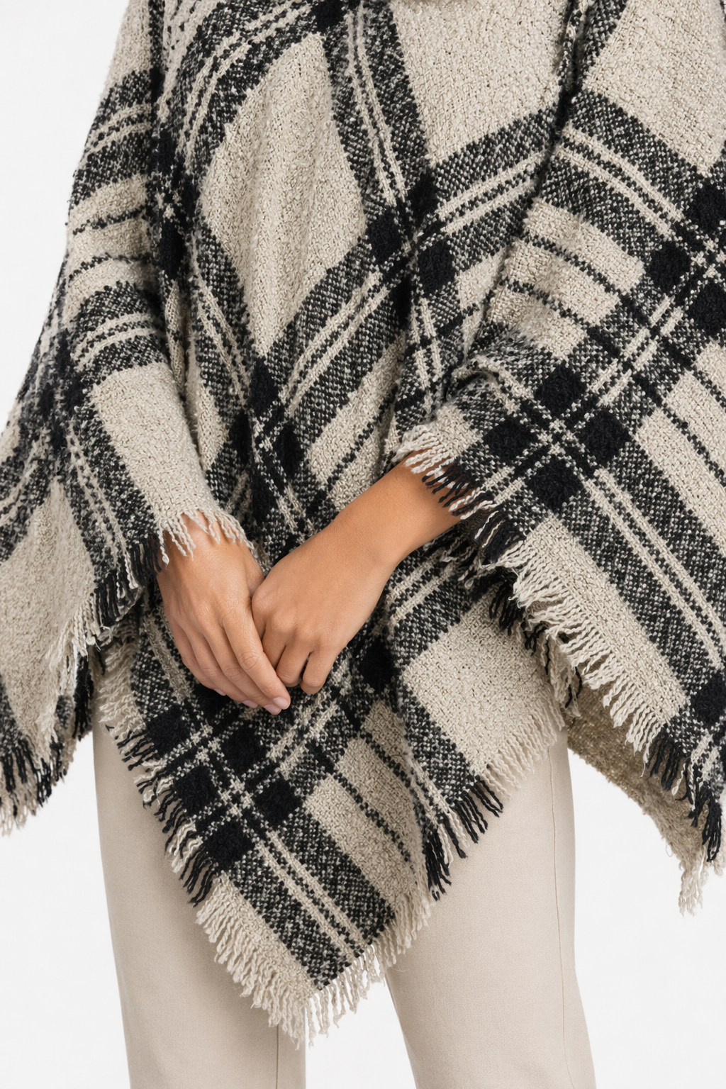 Turtleneck Poncho for Women Beige