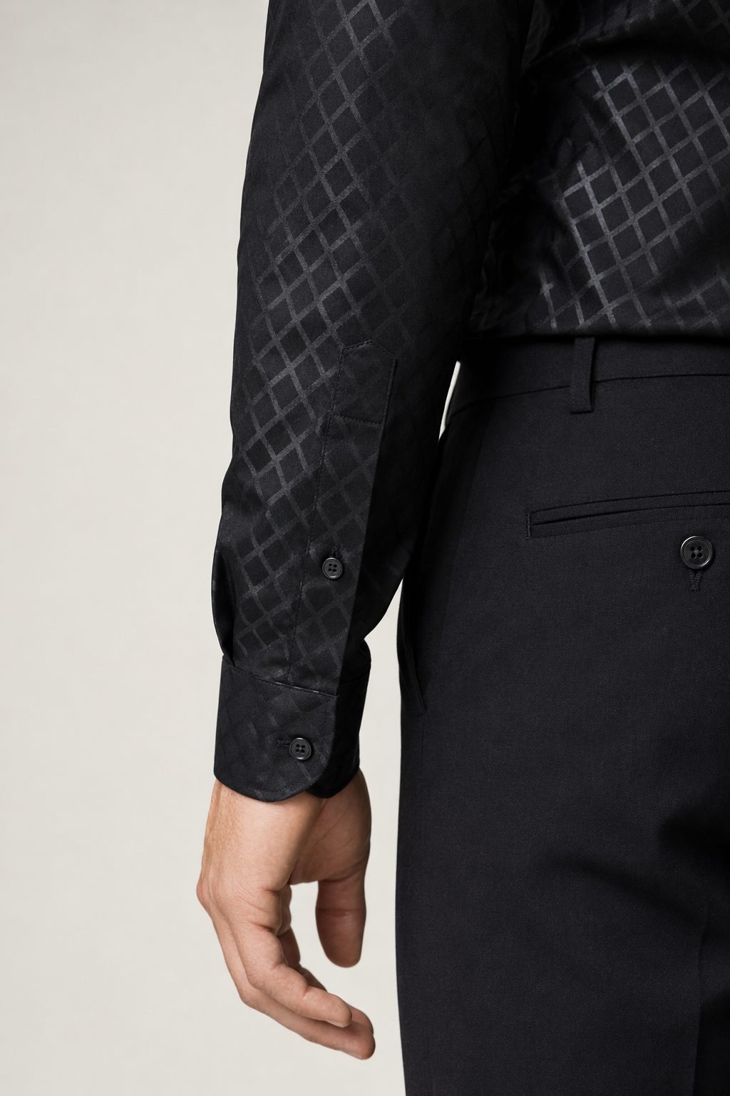 Patterned Button Front Slim Fit Men's Shirt Black