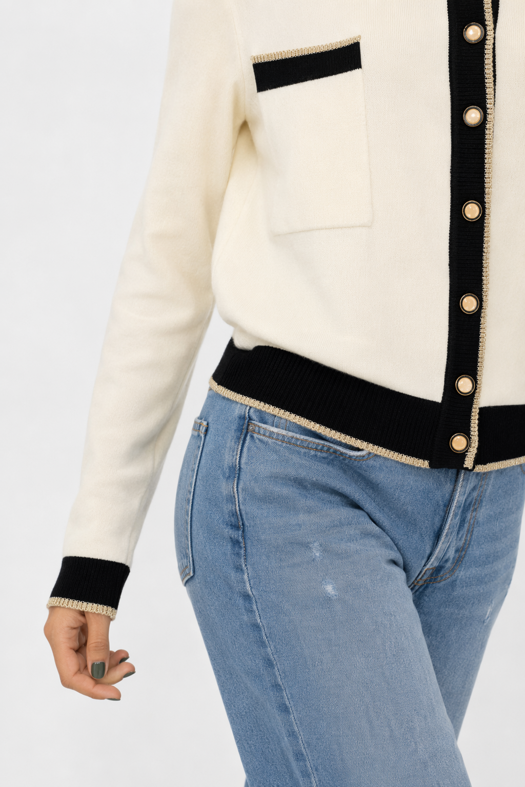 Cropped Two Tone Cardigan for Women White