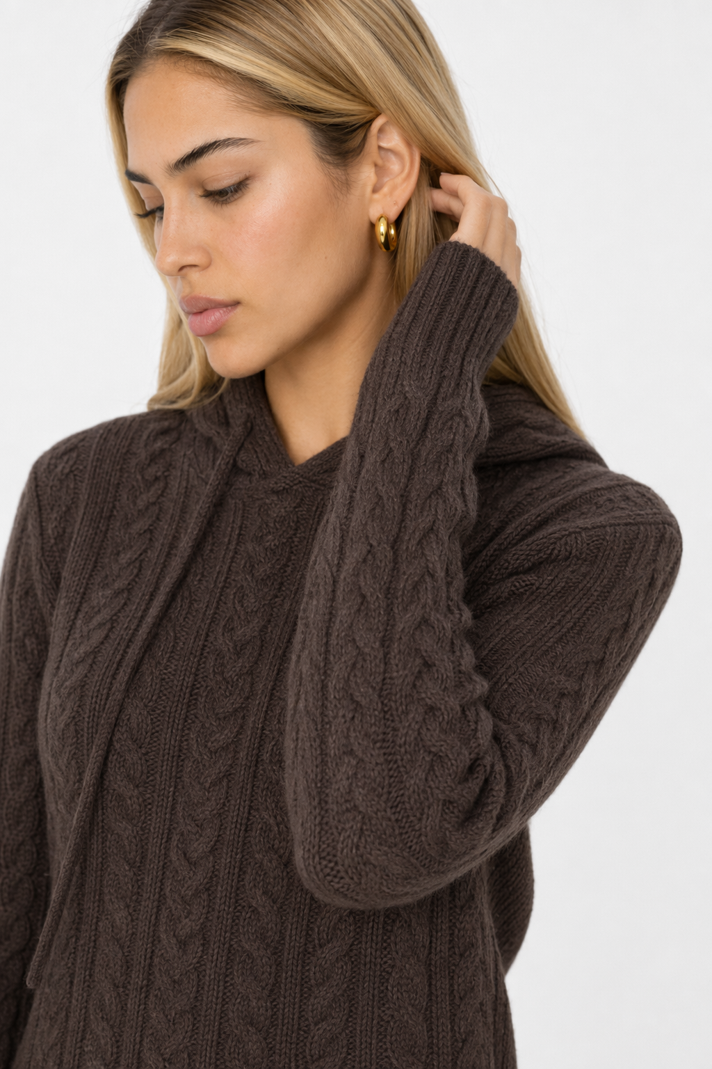 Hooded Women's Pullover Sweater Dark Brown
