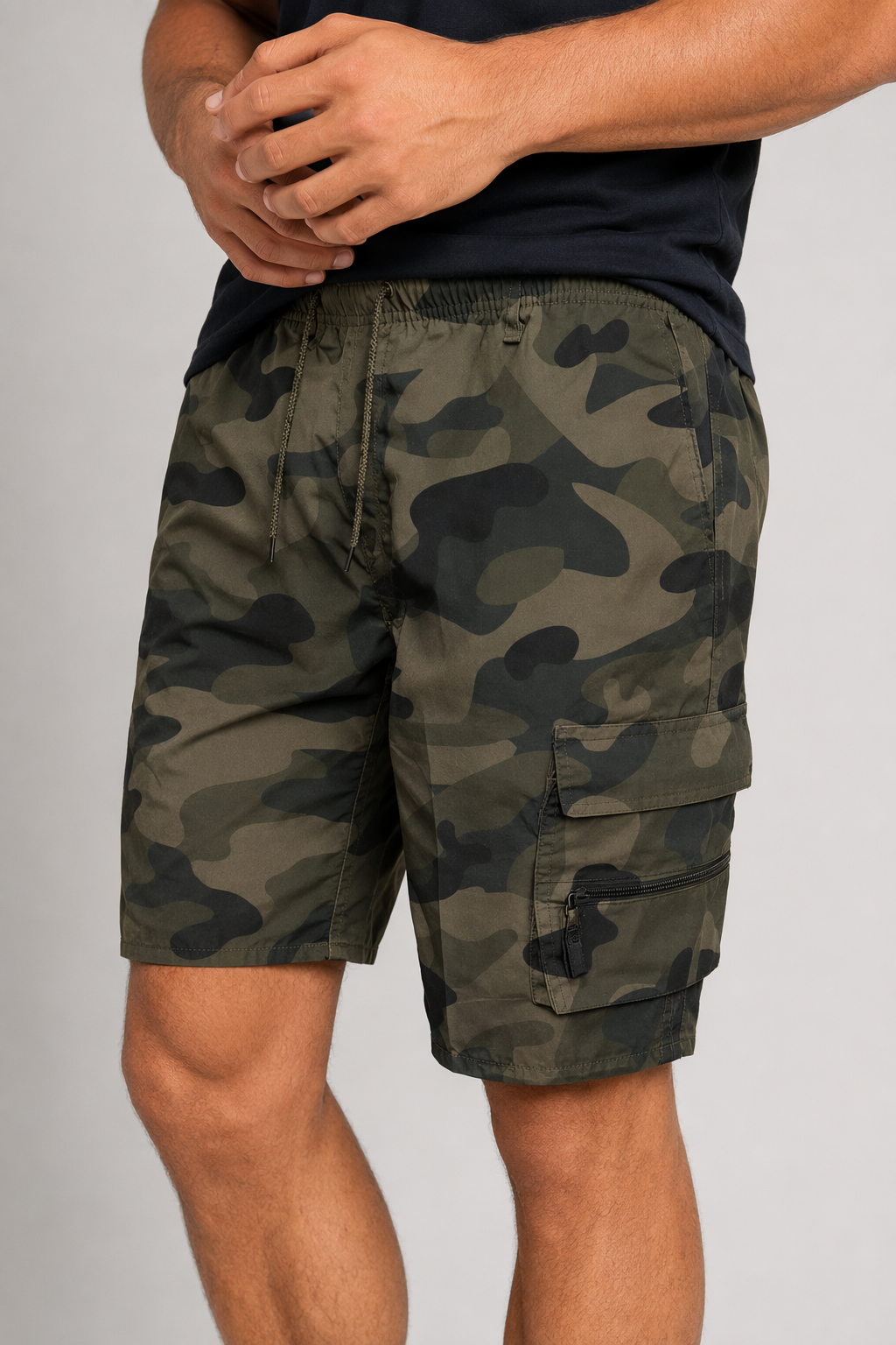 Summer Elastic Waist Men's Casual Shorts Camouflage Green
