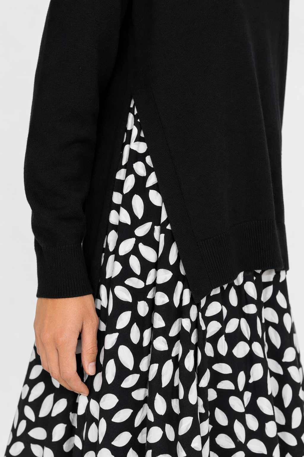 Layered Floral Print Dress Women's Sweater White