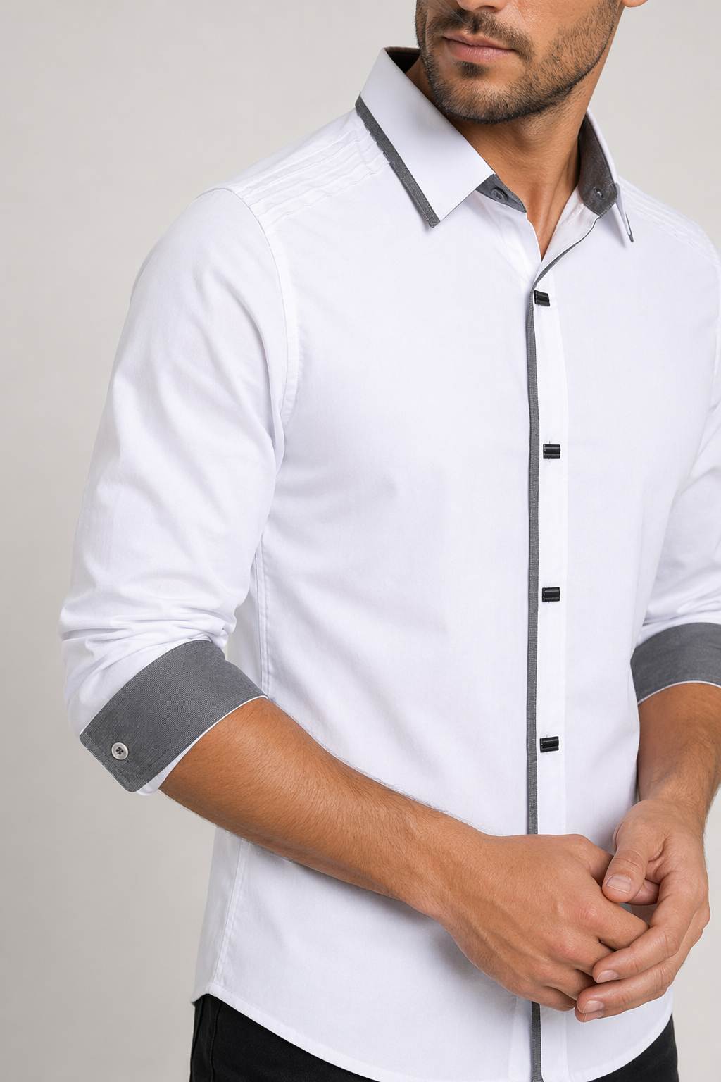 Layered Shoulder Detail Men's Shirt White