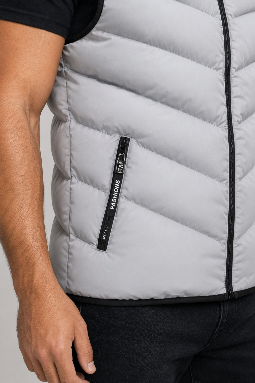 Gray High Neck Padded Vest for Men Default
