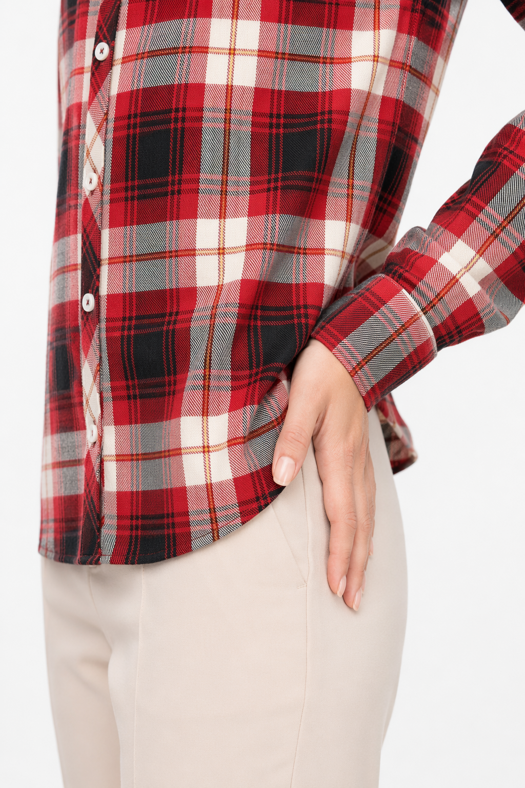 Casual Plaid Long Sleeve Shirt for Women Red