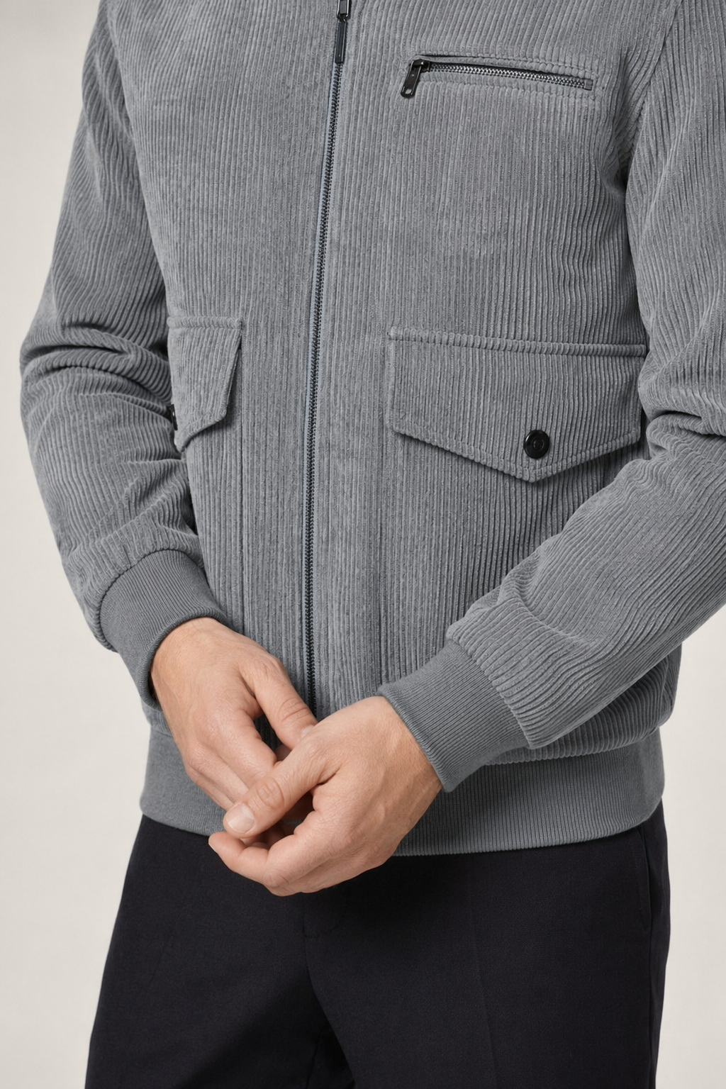 Corduroy Jacket for Men with Front Pockets Gray
